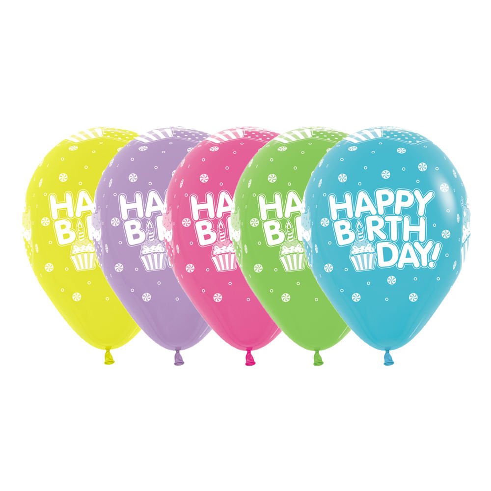 Balão Cupcake Happy R12 Imp 360° 12 Un 39000461 Ballloons