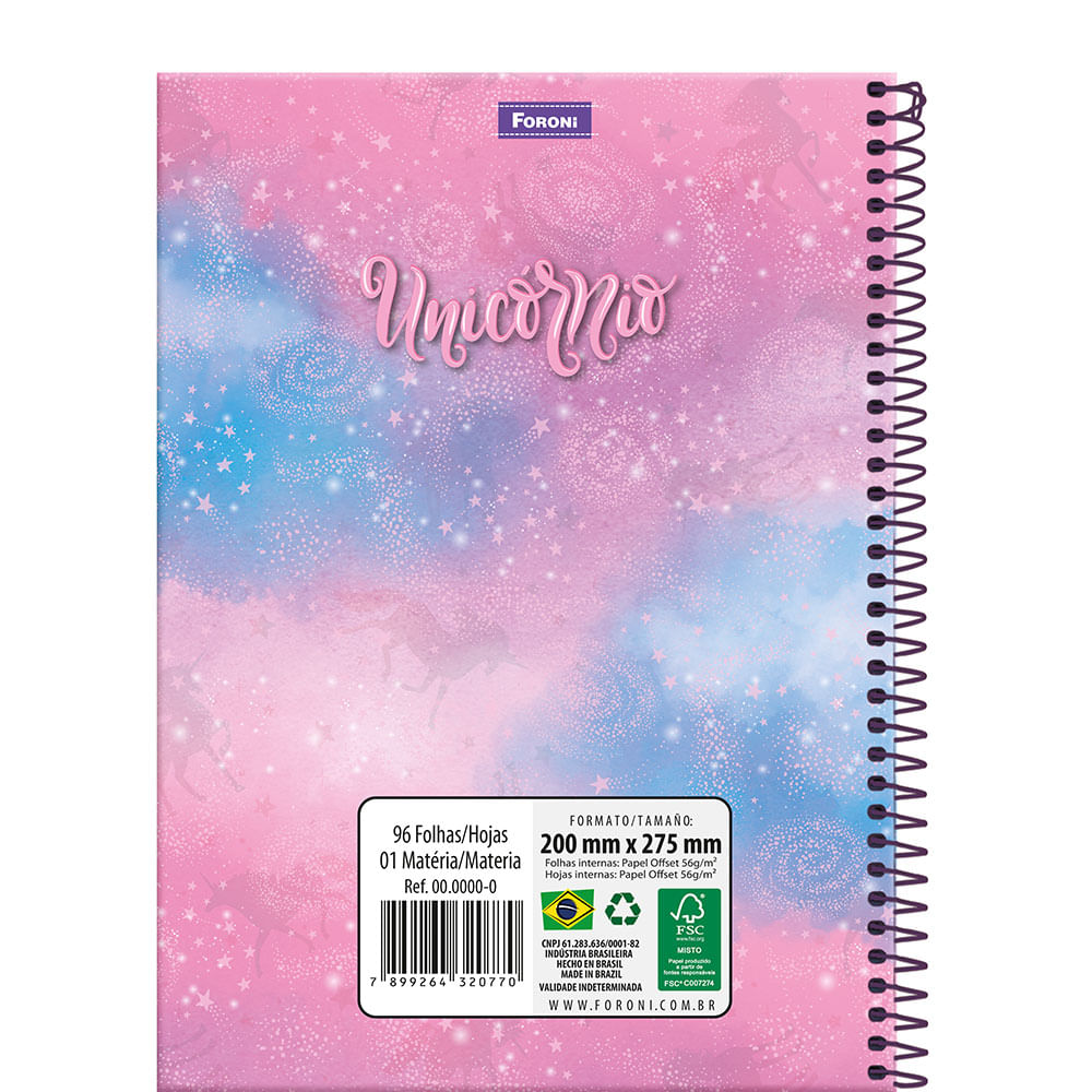 Caderno Universitário Capa Dura Unicórnio C96fls Foroni Mundo 25 3229