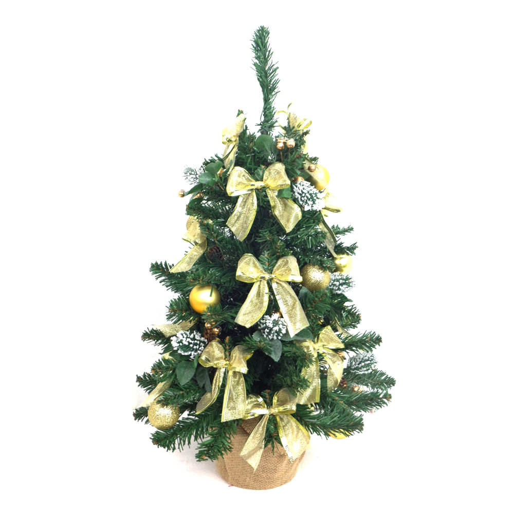 Mini Árvore De Natal Decorada 60cm Base Juta Ouro C/voil - Mundo 25