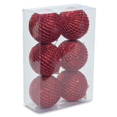 Jogo de Bolas Decorativa Vermelha Texturizada/Glitter - 8cm