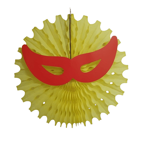 Leque Pop Mascara Carnaval Amarelo/vermelho 49cm