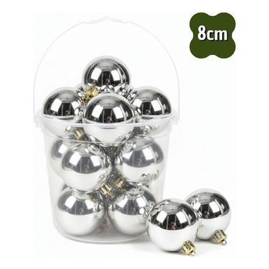 Kit 12 Bolas de Natal Lisa Brilhante Prata com 8cm Premium PRATA 8CM Kit 12 Bolas de Natal Lisa Brilhante Prata com 8cm Premium PRATA 8CM