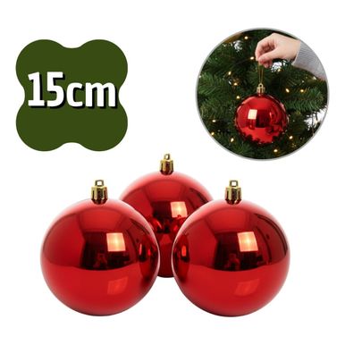 Kit 3 Bolas de Natal Lisa Brilhante Vermelha com 15cm Premium VERMELHA 15CM Kit 3 Bolas de Natal Lisa Brilhante Vermelha com 15cm Premium VERMELHA 15CM