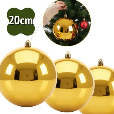 Kit 3 Bolas de Natal Lisa Brilhante Ouro com 20cm Premium OURO 20CM Kit 3 Bolas de Natal Lisa Brilhante Ouro com 20cm Premium OURO 20CM